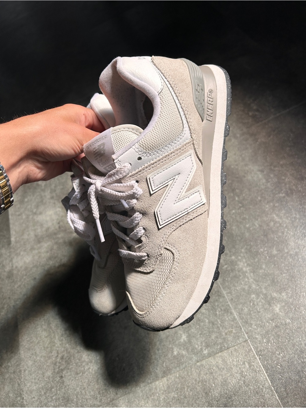 New Balance Women's Neutral White and Light Gray Suede Sneakers